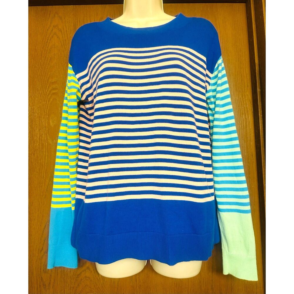 Land's End Y2K Striped Cotton Rainbow Mediterranean Preppy Colorblock Sweater XS